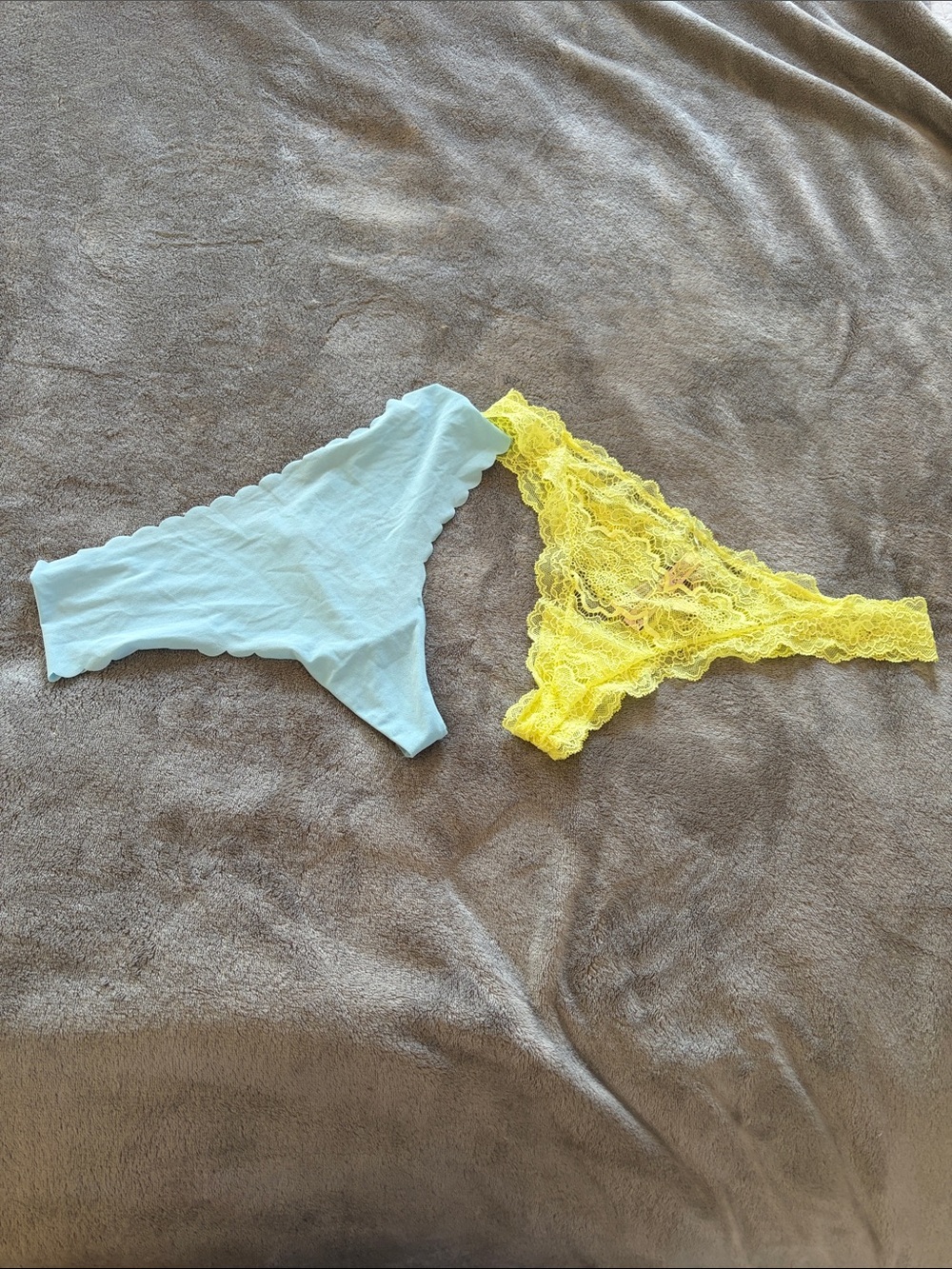 Set of Two Victoria’s Secret Women's Thong Panties - Light Blue & Yellow Lace